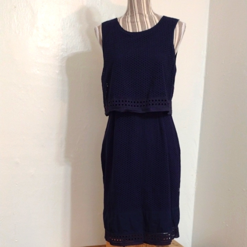 J Crew Navy Eyelet Sleeveless Dress Size 6 - Picture 1 of 10